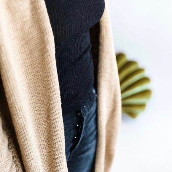 It is well L.A. Sweater Coat Long Knit Open Cardigan, Tan - Picture 10 of 10